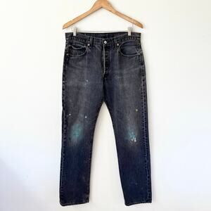 Vintage Y2K Levi's 501 Jeans Black Denim Distressed // Size‎ 34 X 36